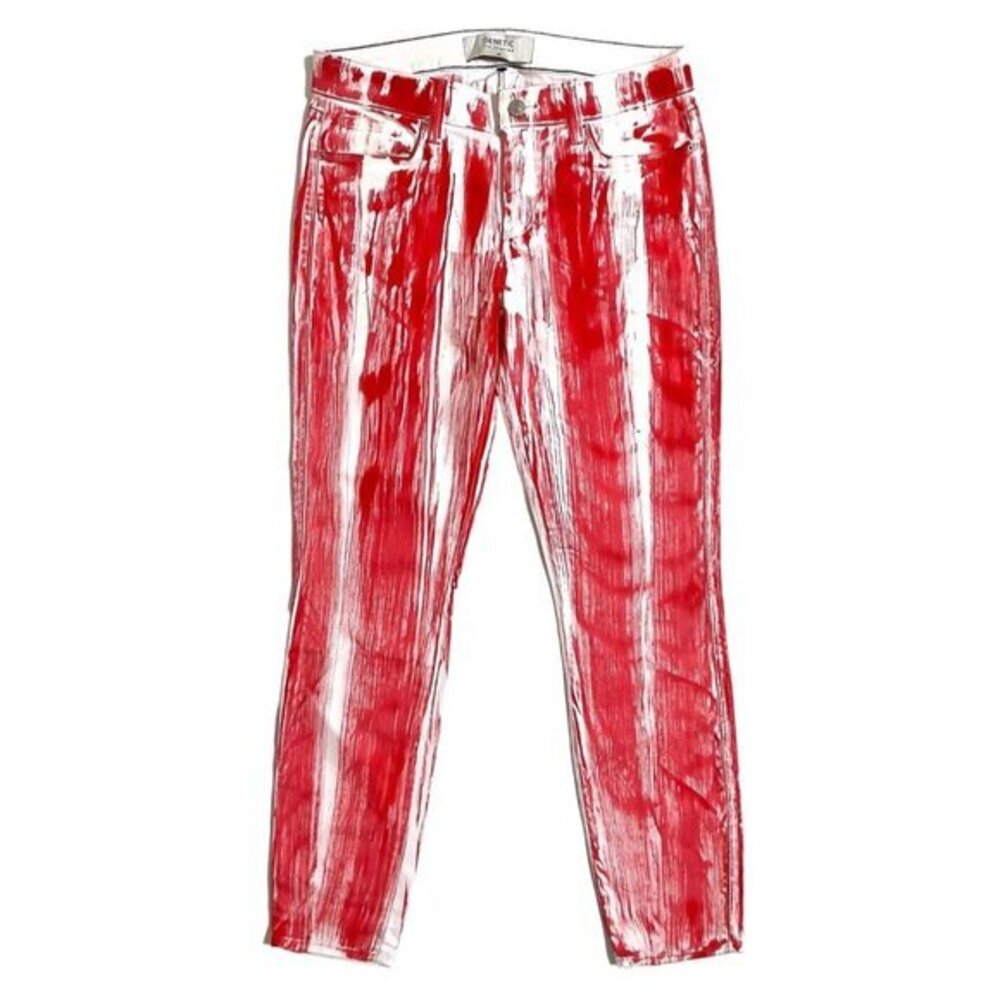 Genetic Denim Red Brushstroke Jeans Shya Crop Mid Rise Stretch SZ 28 New